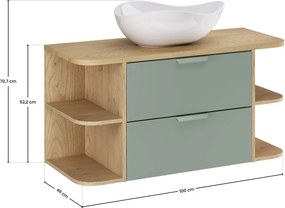 Závesná skrinka Aster Ovalia Cloud s umývadlom 100 cm dub cremona/zelená