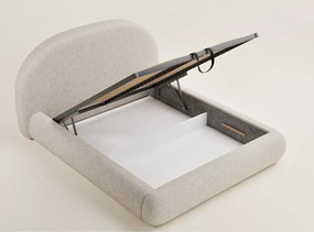 Krémovobiela čalúnená dvojlôžková posteľ s úložným priestorom s roštom 140x200 cm Maumere – Maison de Rêve