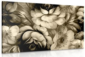 Obraz impresionistický svet kvetín v sépiovom prevedení - 120x80