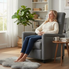 Relaxačné polohovacie TV kreslo LYNO — látka, sivá, nosnosť 130 kg