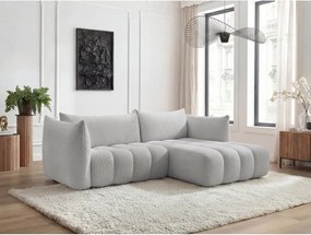 Svetlosivá rohová pohovka z textílie buklé (pravý roh/s leňoškou) Azra – Bobochic Paris