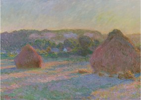 Sklenený obraz - Claude Monet, Stacks of Wheat (End of Summer) , reprodukcia (70x50 cm)