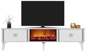 TV stolík/skrinka s krbom Tobuvu 2 (biela + strieborná) . Vlastná spoľahlivá doprava až k Vám domov. 1095522