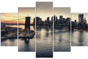 Obraz na plátně pětidílný New York City Brooklynský most - 100x70 cm