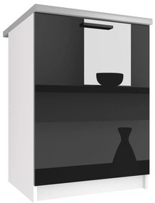 Kuchynská skrinka Belini spodná 60 cm čierny lesk s pracovnou doskou  INF SD60/0/WT/B/0/B1/