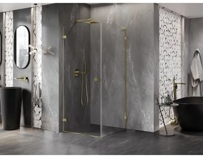 Mexen Lunar-B L, sklápací sprchový kút ľavý 70 x 70 cm, 8mm číre sklo, zlatý profil, 832L-070-070-50-00-L