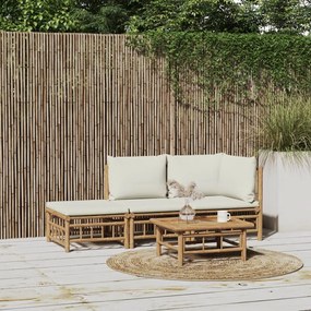 3-dielna záhradná sedacia súprava krémovobiele vankúše bambus 3155204