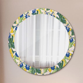 Okrúhle ozdobné zrkadlo Modré a žlté orchidey fi 80 cm