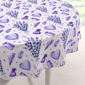 Biante Dekoračný okrúhly obrus PML-055 Levandule a srdcia na bielom Ø 110 cm