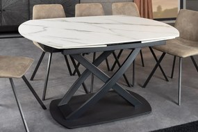 Jedálenský stôl INCEPTION 130-190 cm rozkladací oválny keramický vrch s bielym mramorovým vzhľadom