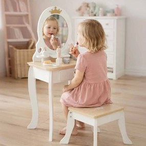 KIK Detský biely drevený toaletný stolík Lulilo Bella pre dievčatá s doplnkami a zrkadlom