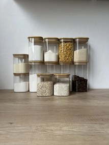 Orion Skleněná dóza hranatá s bambusovým víkem, 1,3l BORO