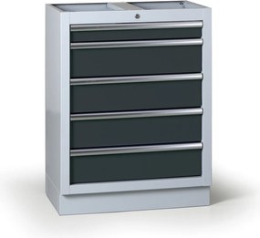 Zásuvkový dielenský box k pracovnej doske G2, 5 zásuviek, 680 x 455 x 910 mm, grafit