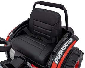 Červený detský elektrický traktorový bager 12V s diaľkovým ovládaním, pohyblivým ramenom a FM rádiom