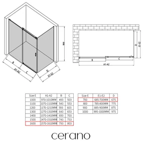 CERANO - Sprchovací kút Santoro Ľ/P - 8 mm - chróm, transparentné sklo - 160x70 cm - posuvný, CER-CER-8050BD7370