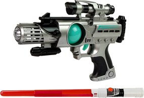 LEAN Toys Sada vesmírneho bojovníka: laserová zbraň, svetelný meč, putá, vrhač diskov