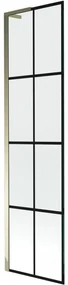 Mexen Next L, 1-krídlová vaňová zástena 50 x 150 cm, 6mm číre sklo-čierny vzor, zlatý lesklý profil, 895-050-000-03-77-50