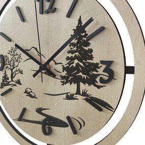 Nástenné hodiny Lesná krajina gravírované | PUPOU: HDF - Javor 30 cm 4795-115320 HDF0607-čiene-ruky
