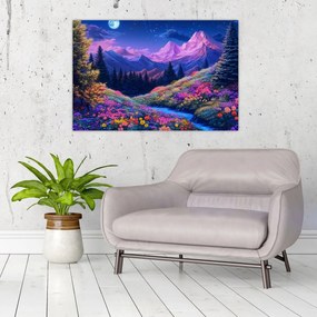 Obraz - Fialová krajina pri úplnku (90x60 cm)