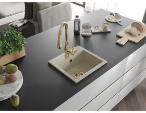Mexen Milo, 1-komorový granitový drez 435x410x171 mm a drezová batéria Savita, béžová, 6505-69-672601-50