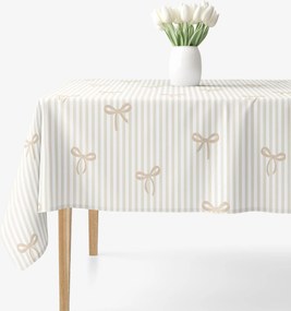 Goldea hranatý obrus 100% bavlnené plátno - latte mašličky s prúžkami 100 x 100 cm