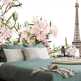 Samolepiaca fototapeta Eiffelova veža a ružové kvety - 300x200