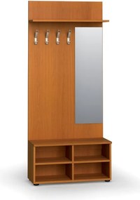 Vešiaková stena s botníkom a zrkadlom PRIMO WOOD, 4 háčiky, polica, roky zvisle, čerešňa