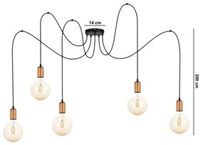 Luster na lanku MIROS 5xE27/60W/230V pavúk čierna/medená