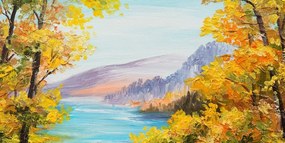 Obraz olejomaľba horského jazera - 120x60