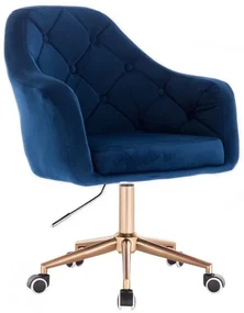 LuxuryForm DESIGN Kreslo ANDORA VELUR na zlaté podstave s kolieskami - modré