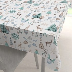 Biante Bavlnený obdĺžnikový obrus Sandra SA-662 Modro-zeleno-hnedý vianočný vzor 50x100 cm