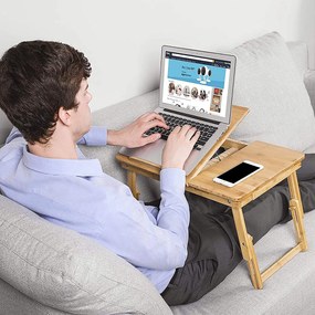 Výškovo nastaviteľný stolík na notebook, skladací bambusový stolík