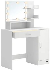 InternetovaZahrada - Toaletný stolík Jocelyn s LED osvetlením 90x38x137 cm - biely