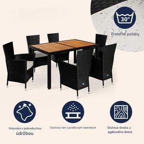 InternetovaZahrada Záhradná ratanová zostava Berlin 1+6 - čierna/drevo