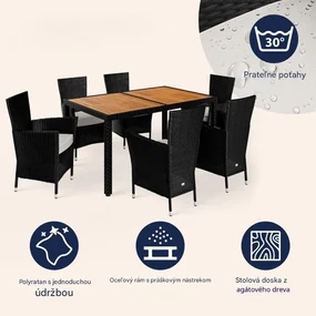 InternetovaZahrada Záhradná ratanová zostava Berlin 1+6 - čierna/drevo
