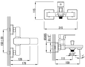 Aqualine Aqualine, FACTOR nástenná vaňová batéria, chrómová, FC310