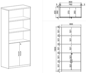 Skriňa policová 2-dverová, biela, 800 x 400 x 1800 mm