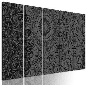 5-dielny obraz moderná Mandala v čiernobielom prevedení