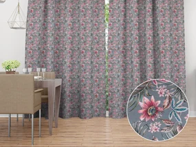 Biante Dekoračný záves PML-043 Tropické kvety na sivom 145x190 cm