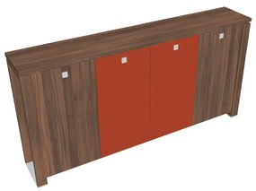 Stredná šatníková skriňa Verno+ S 260 x 46 x 130 cm, kombinované dvere, orech / oranžová