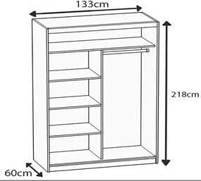 Moderná šatníková skriňa Aldea 133 cm - čierna/dub wotan