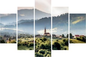 Obraz - dedinka v hmle (150x105 cm)