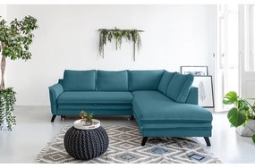 Tyrkysovomodrá rozkladacia rohová pohovka Miuform Charming Charlie L, pravý roh