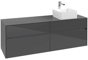 VILLEROY &amp; BOCH Collaro závesná skrinka pod umývadlo na dosku (umývadlo vpravo), 4 zásuvky, 1600 x 500 x 548 mm, Glossy Grey, C05100FP