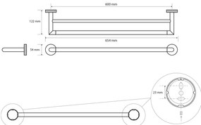 Sapho Sapho, LARISSA dvojitý držiak uterákov 600mm, čierna/zlatá matná, WS011BG