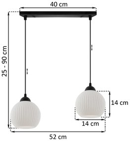 Závesné svietidlo Riffle Round, 2x biele sklenené tienidlo, b