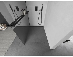 Mexen Kioto+, sprchová zástena s poličkou a držiakom na uteráky 110 x 200 cm, 8mm sklo vzor zrkadlo, čierny profil, 800-110-121-70-50