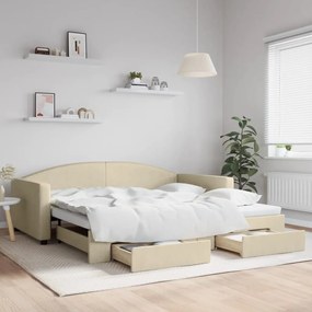 Rozkladacia denná posteľ so zásuvkami krémová 100x200 cm látka 3197233