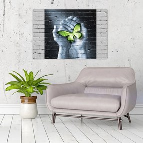 Obraz - Zelený motýľ v stene (90x60 cm)