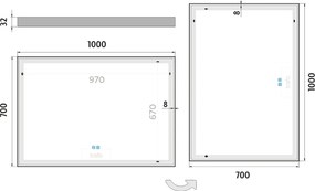 Nimco Biele LED zrkadlo 1000x700 s dvoma dotykovými senzormi - ZPB 13004VX-05